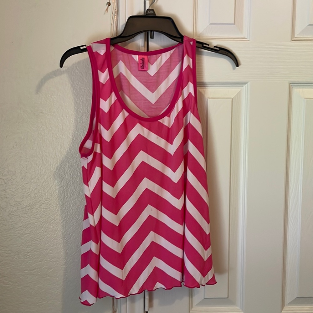 Pink and white chevron pj set size large